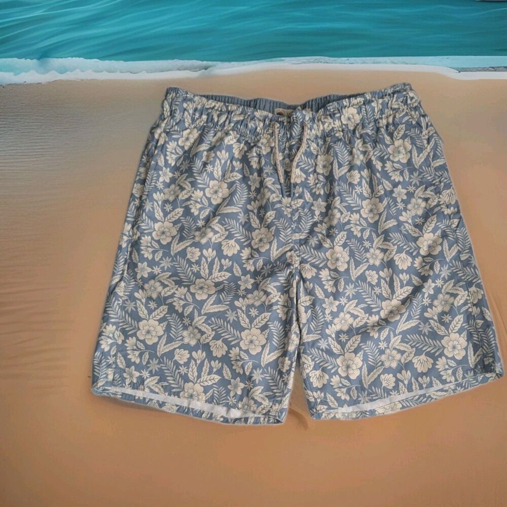 NWT Laguna Originals Men's Blue & White Floral Swim Shorts Trunks Size Medium